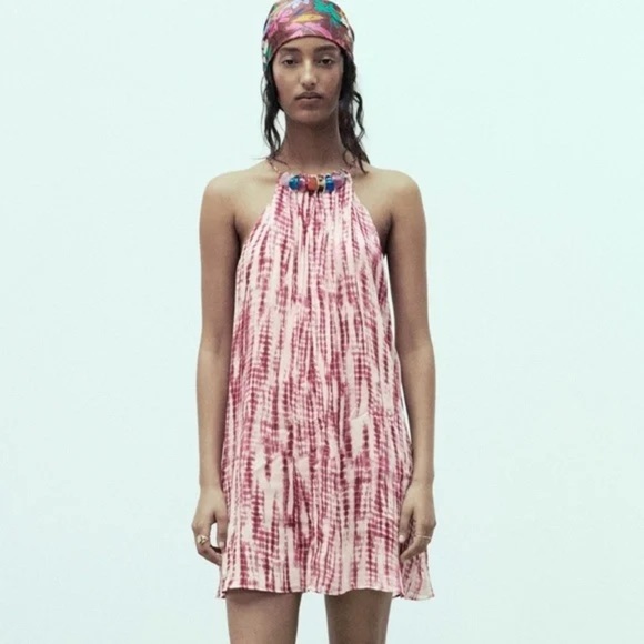 Zara Tie-Dye Halter mini Dress with beaded neckline - Picture 2 of 9